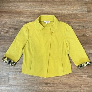 St. John Collection Lime Green Jacket with Animal Print Cuffs Women's Size 14